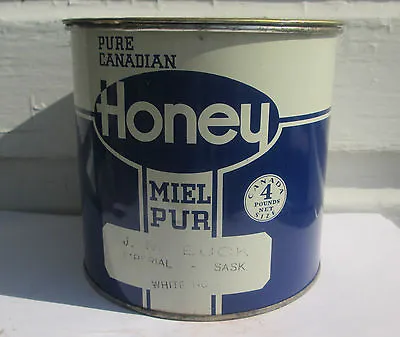  Vintage 4 Lb  Pure Canadian Honey Tin/pail Can J I Buck Imperial Saskatchewan • $11.10