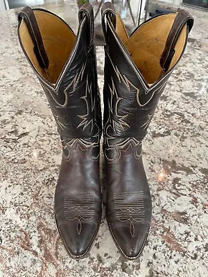Vintage Classic Rockabilly Tony Lama Mens Brown Leather Boots US Size 11.5 AA • $50