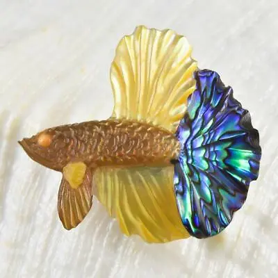 Siamese Fighting Fish Betta Iridescent Multicolor Shell Carving 2.72 G Drilled • $39.95