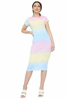 Womens Ladies Short Sleeve Midi Dress Bodycon PLUS SIZE Cap Maxi Midi Dress 8/26 • £8.99