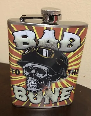 $9.98 • Buy Bad To The Bone 8 Oz. Stainless Steel Flask - Skull W/ German Motorcycle Helmet