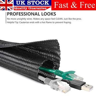 3-10M Cable Sleeving Split Loom Braided Wrap Sleeve Wire & Cord & Tube Protect • £10.96