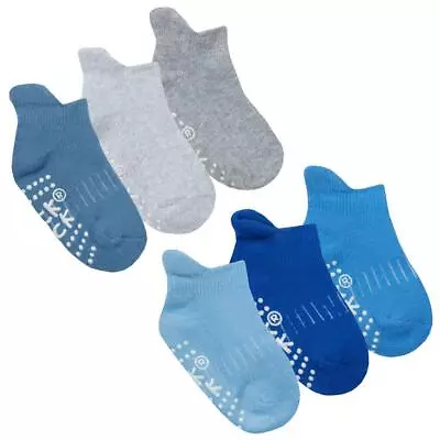 Baby Boys Trainer Liner Socks / Slipper Socks With Grippers Blue Grey 3 Or 6 • £4.99