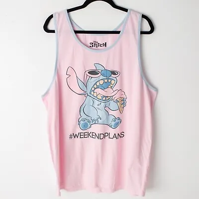 NWOT Disney Stitch Men's Cut Off Tank Pink Ice Weekend Plans Cream Size XL • $16.99