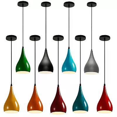 Vintage Ceiling Pendant Light Metal Lampshade E27 Teardrop Hanging Retro Lamp • £19.87