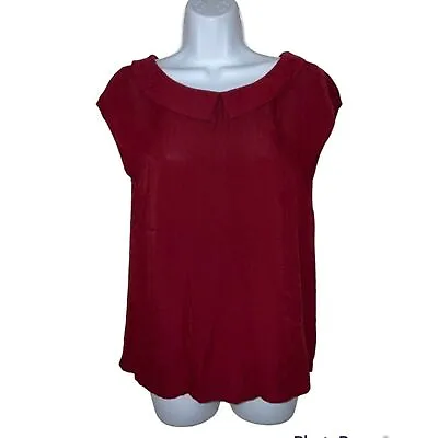 $12 • Buy ModCloth Medium Top Burgundy Red Short Sleeve Peter Pan Collar Round Neck