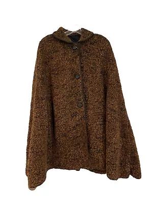 Vintage Brown Black Wool Cape Coat Cloak Lined 2 Armholes Black Buttons Collar • $23.52