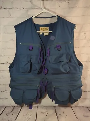 Vintage Cabela’s Blue & Purple Fleece Collar 26-Pocket Fishing Vest Size L RARE • $40