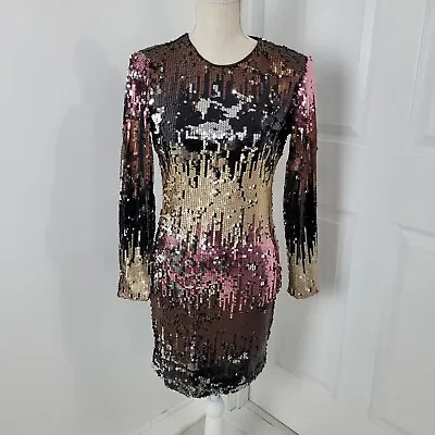 $55 • Buy Zara Sequins Dress Womens S Ombre Pink Gold Black Zip Up Lined Party New Years