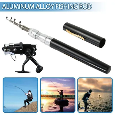 38  Mini Portable Pocket Alloy Fishing Rod Rack Pen Backpack And River Reel • $18.09