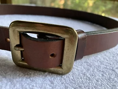 Vintage Eddie Bauer Italian Saddle Leather Belt  Women SZ M Brown Brass USA Made • £25.63