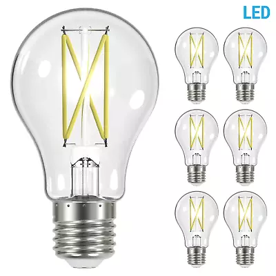 6 Pack Satco S12416 8W A19 LED Filament 120V Medium E26 Base Dimmable Clear 35K • $32.55