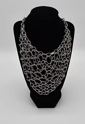 Silvertone V Shaped 16  + 3.5  Chain Link Mesh Bib Necklace Punk Goth • $20