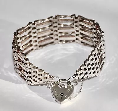 £59.99 • Buy Ladies 925 Solid Sterling Solid Silver 7.50   7 Bar Gate Bracelet & Padlock