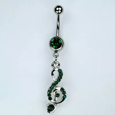 G CLEF Dangle Belly Button Ring GREEN Treble Clef Music Note Navel Jewelry (B26) • $6.69