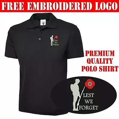 Embroidered Lest We Forget Polo Shirt Remembrance Day Poppy Flower Unisex Top • £10.99