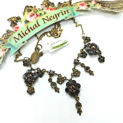 Michal Negrin Necklace Black Flowers Chandelier Statement Gothic Crystals Gift • $76