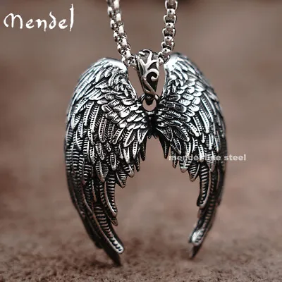 MENDEL Mens Stainless Steel Christian Big Archangel Angel Wings Pendant Necklace • $12.99