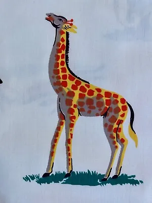 40's SAFARI Jungle Cockatoo Giraffe Zebra Barkcloth Era Novelty Vintage Fabric • $49.99