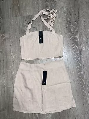 Lulus 2 Piece Beige Skirt And Cropped Halter Top Size Small • $25