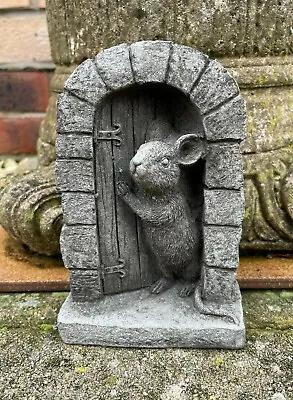 Mouse Door Stone Statue | Garden Outdoor Home Tree Animal Decoration Ornament • £14.99