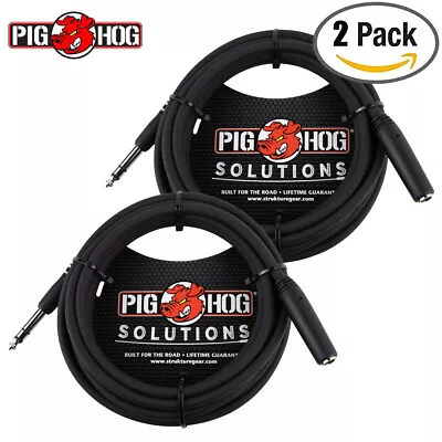 2-PACK Pig Hog PHX14-10 10FT 1/4  TRS F To 1/4  TRS M Headphone Extension Cable • $19.12