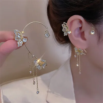 $3.51 • Buy Butterfly Tassel Style Zircon Earrings Clip Non Piercing Wrap Jewelry Earring