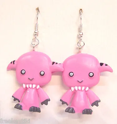 Harajuku Japan The Gooli Monsters Pink Shummi Mini Art Toys 2  Dangle Earrings • $7.95