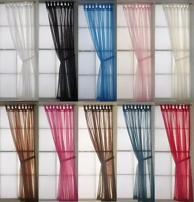 £7.99 • Buy PLAIN VOILE TAB TOP NET CURTAIN PANEL Made In UK +FREE Tie Back+Extra Long Drops