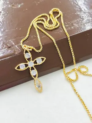 Cross Pendant Necklace CZ Necklace For Womens Mens In Gold Filled Box Chain 18  • $17.99