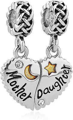 Heart Mother Daughter Charm Use With Pandora Bracelet Mom Love You To The Moon • $16.48