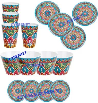£8.95 • Buy Melamine Dinner Set Plastic Beakers Camping Picnic Plates Bowls Napkins MORROCAN