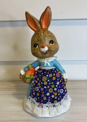 Sweet VTG Bunny Rabbit Piggy Bank W/ Stopper Blue Dress Apron Basket Of Carrots • $12