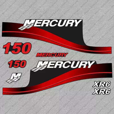 Mercury 150hp XR6 Outboard Engine Decals RED Sticker Set • $61.99