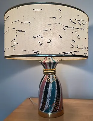 Vintage 1950s Multi-Color Ceramic Lamp Fiberglass Shade MCM Lighting Mid Century • $325