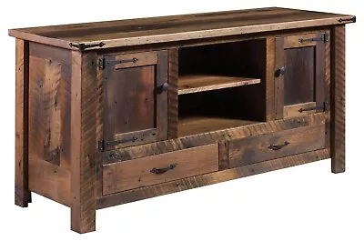 Amish Mission Rustic Cabin 60  TV Console Reclaimed Saw Marks Solid Hardwood • $2150