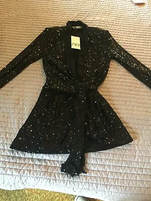 $59 • Buy Zara XS Black Sequin Wrap Tuxedo Dress NWT, Party, Wedding, Clubwear