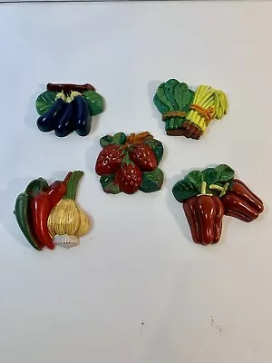 Vintage Refrigerator Magnets Vegetables Eggplants Strawberries Matching Set!! • £8.67