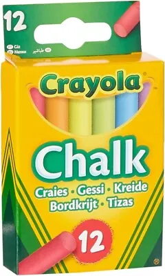 CRAYOLA Anti-Dust Coloured Chalk - Assorted Colours (Pack Of 12) | Smooth Textur • £2.48