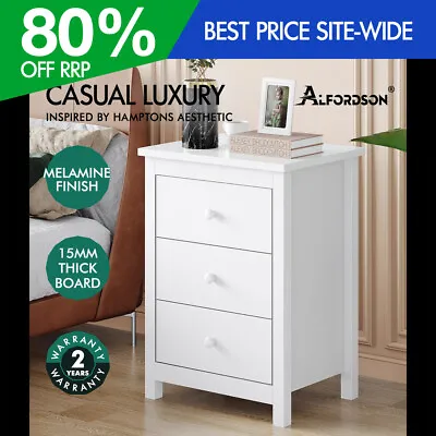 ALFORDSON Bedside Table Hamptons Nightstand Storage Side End 3 Drawers White • $99.95