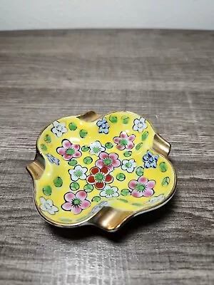 Vintage Ashtray Chintz Yellow Flower Gold Trimmed Porcelain China 3  X 3  • $12.49