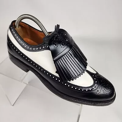 Vintage Dexter Golf Shoes Mens Spectators Kiltie Black White Leather Sz 8 Spikes • $89.95