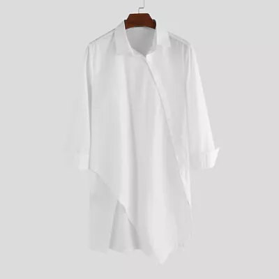 INCERUN Mens T Shirt Smart Longline Shirt Slim Cotton Blouse Top Tunic Kaftan UK • £18.04