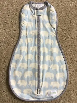$7.99 • Buy WOOMBIE 0-3m 5-13lbs Baby Blue White Elephants Original Baby Swaddle Sleep Sack