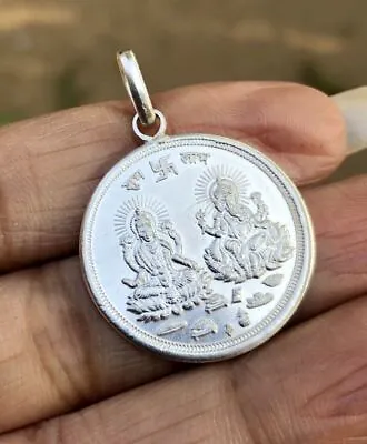 999 Pure Silver Hindu Religious Lakshmi Ganesh Coin Pendant 5.3 Gm 1 Pc • £21.22