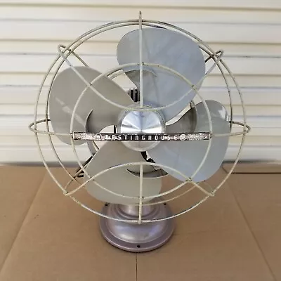 Vintage 50s Westinghouse Oscillating Table Desk Fan Beige Model 12LA5A Art Deco • $59.99