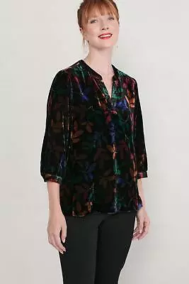 Seasalt Women's Top - Black Pebble Stream Velvet Top - Regular - Oak Leaf Silhou • £25