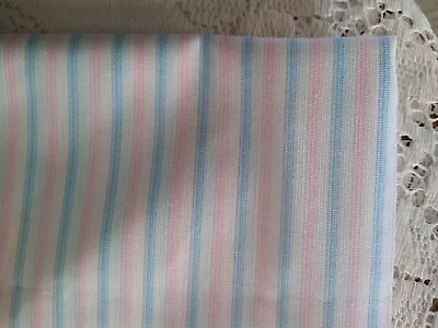 VTG Lightweight Pink & Blue Stripe Leno Weave Cotton Blend Fabric 1 Yd + Tails • $7.99