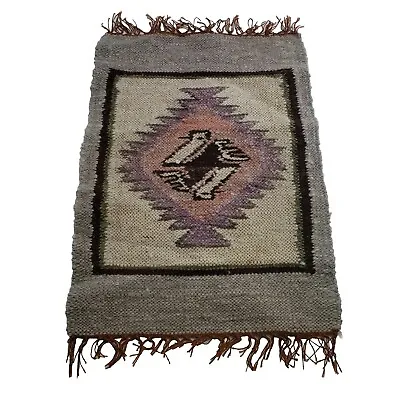 Vintage Hand Woven In Peru Llama Wool Fringed Altar Mat Dollhouse Rug 17  X 10  • $20.99