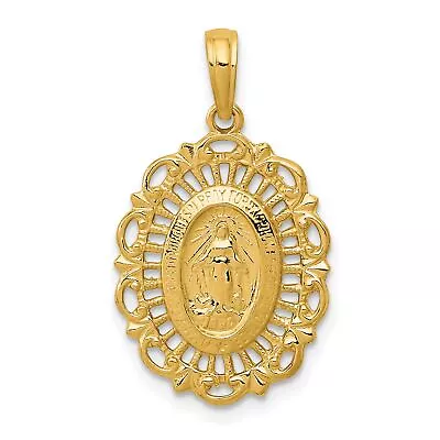 14k Yellow Gold Mary Mother Of God Miraculous Medal Filigree Oval Pendant • $181.99